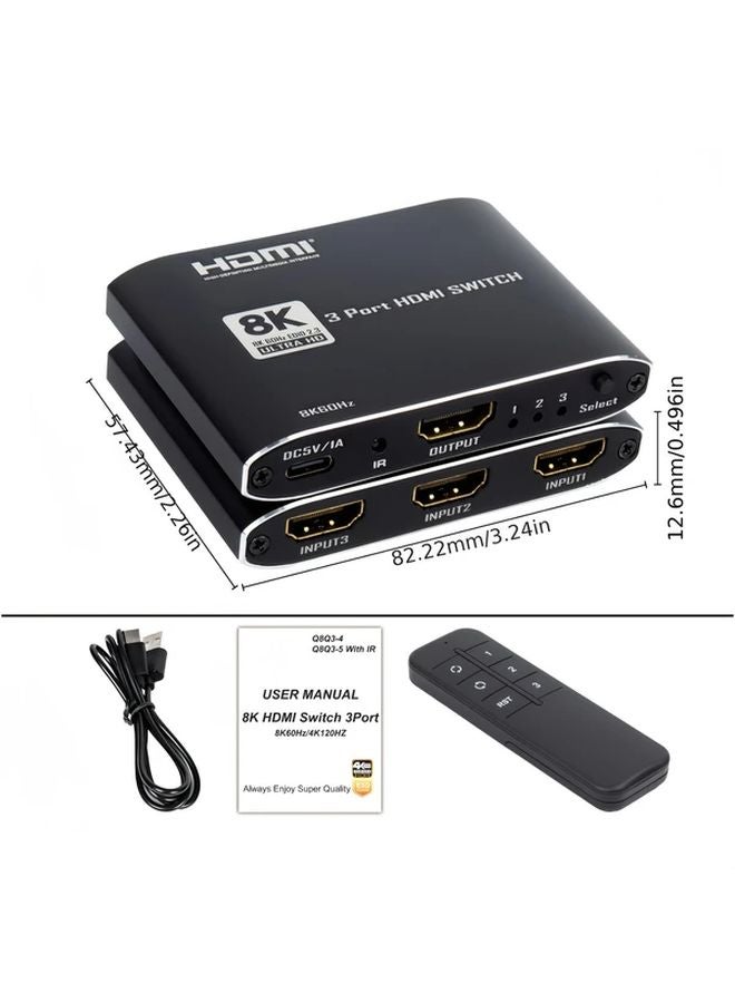 أسود 8K 60 هرتز 3x1 HDMI 2.1 مفتاح تبديل 48 جيجابت في الثانية محور تبديل تلقائي لـ PS5 Xbox Series X Apple TV - Image 2